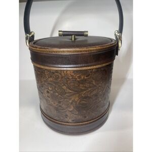 Ice Bucket Floral Decorated Faux Leather Decor Kitchen Insulated